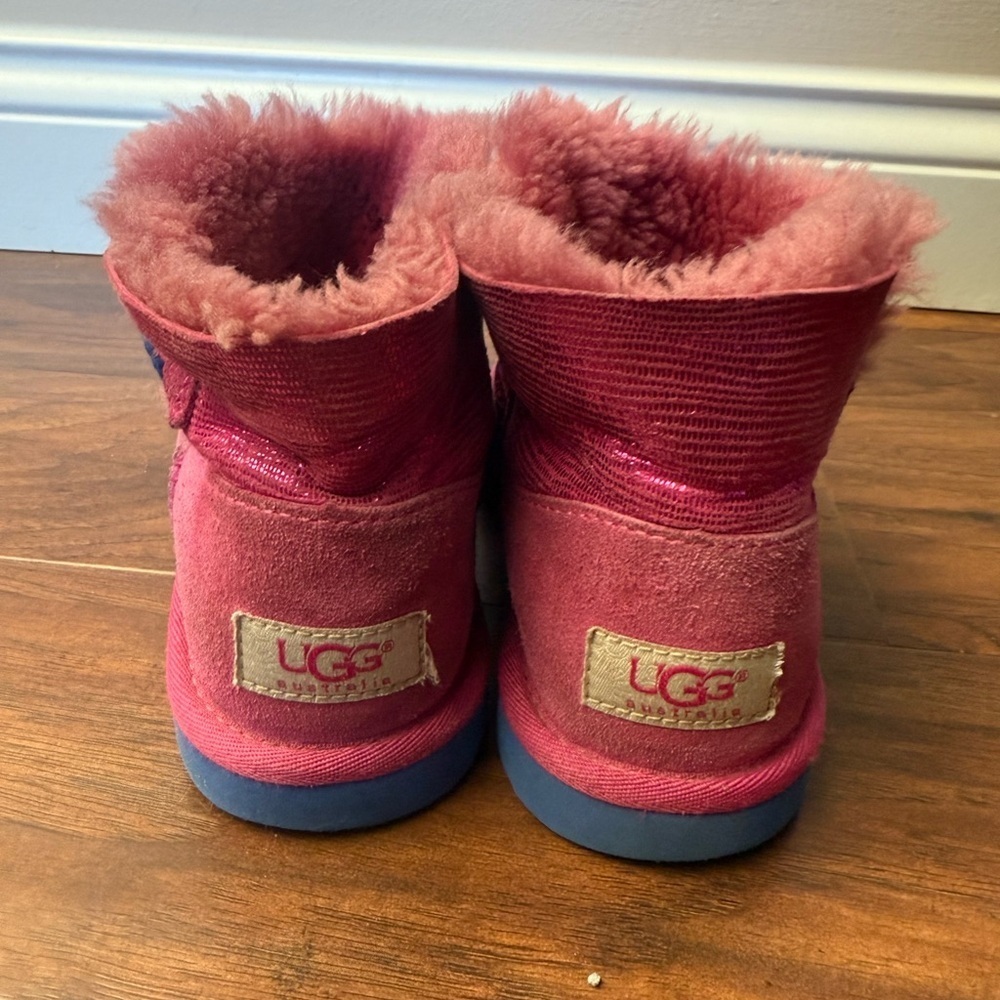 UGG Australia Mini Bailey Button Lizard Boot-Pink and Blue-Size 2 - Picture 4 of 14